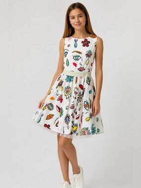 Moschino Teen Graphic Print Tulle Dress White Girls Size 14 Designer